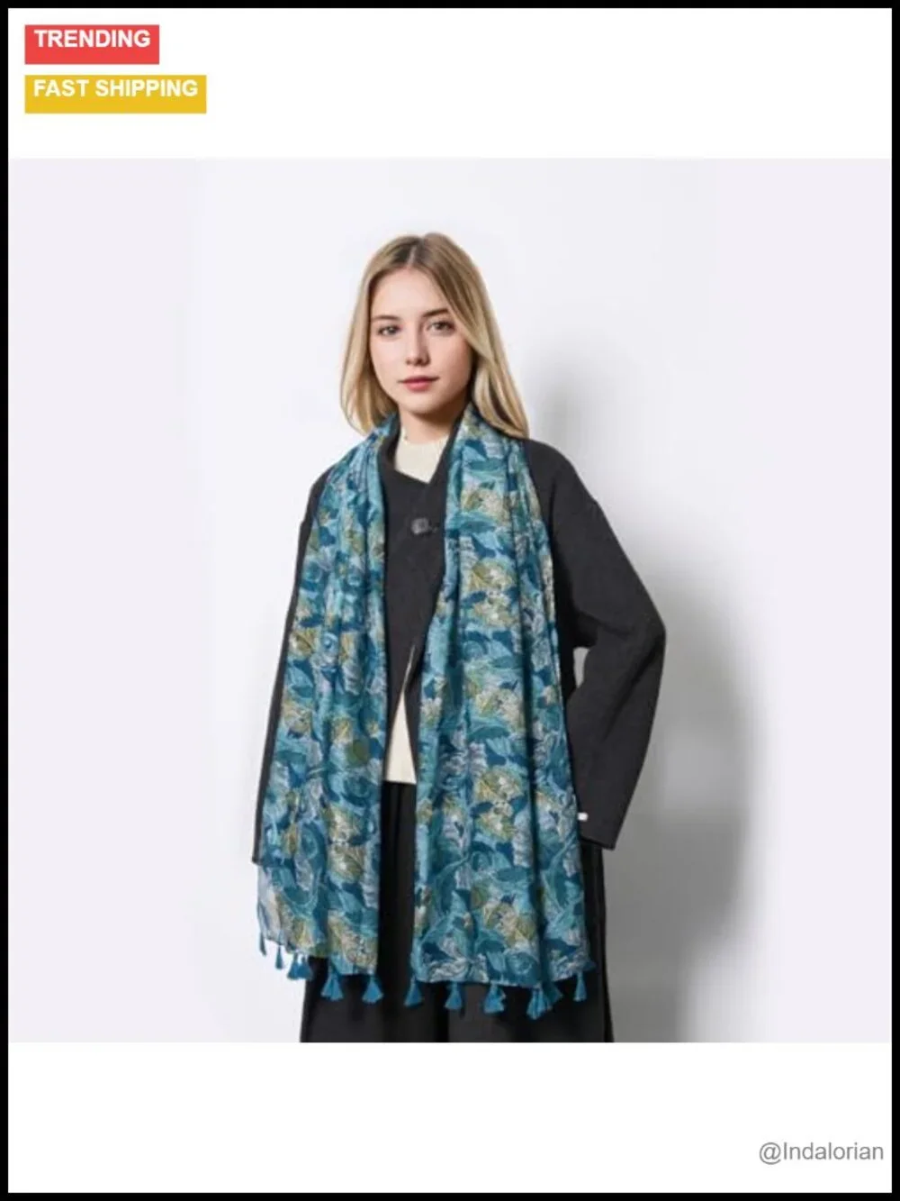 Lightweight Soft Floral Leopard Printed Fashion Scarf Shawl Wrap with Fringe